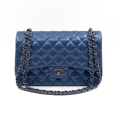 Classic Double Flap Jumbo Royal Blue Metallic Patent Leather