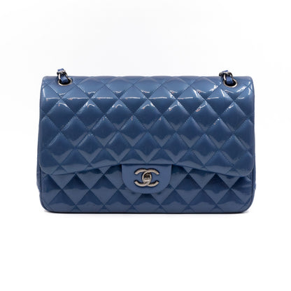 Classic Double Flap Jumbo Royal Blue Metallic Patent Leather