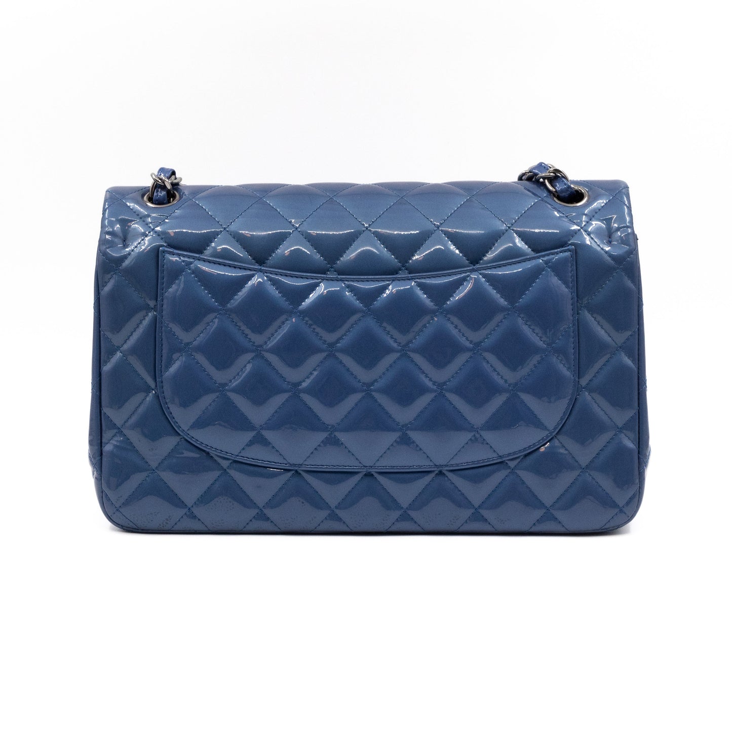 Classic Double Flap Jumbo Royal Blue Metallic Patent Leather