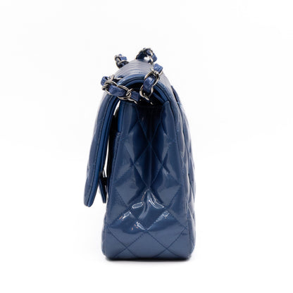 Classic Double Flap Jumbo Royal Blue Metallic Patent Leather