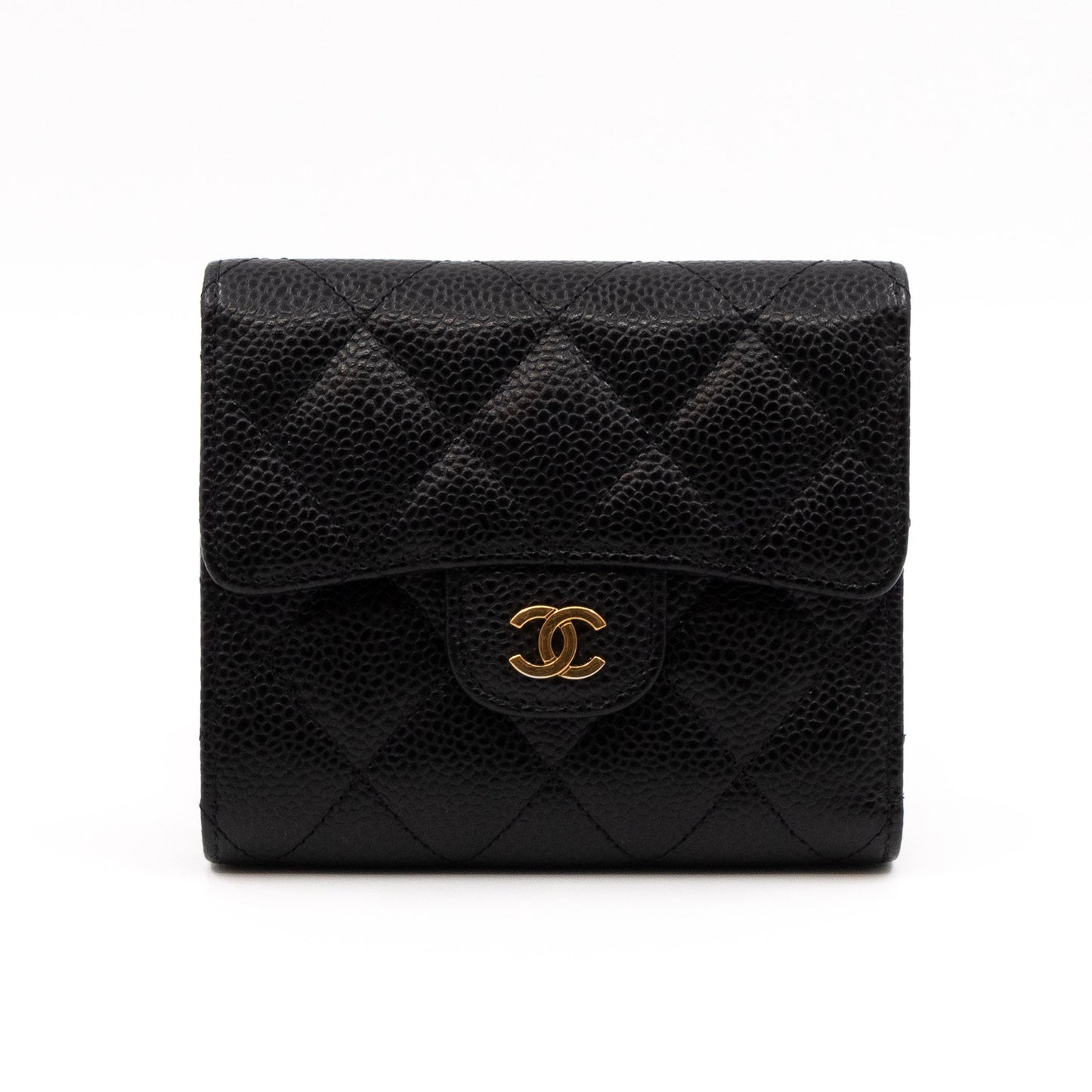 Small Classic Flap Wallet Black Caviar Gold