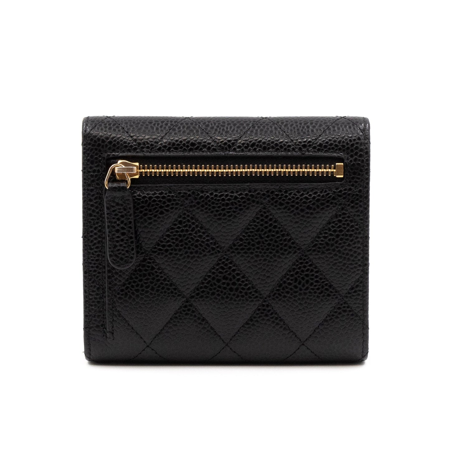 Small Classic Flap Wallet Black Caviar Gold