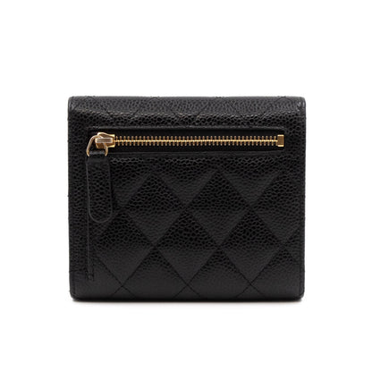 Small Classic Flap Wallet Black Caviar Gold