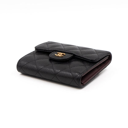 Small Classic Flap Wallet Black Caviar Gold