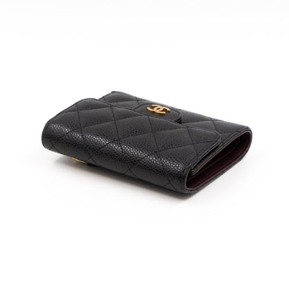 Small Classic Flap Wallet Black Caviar Gold