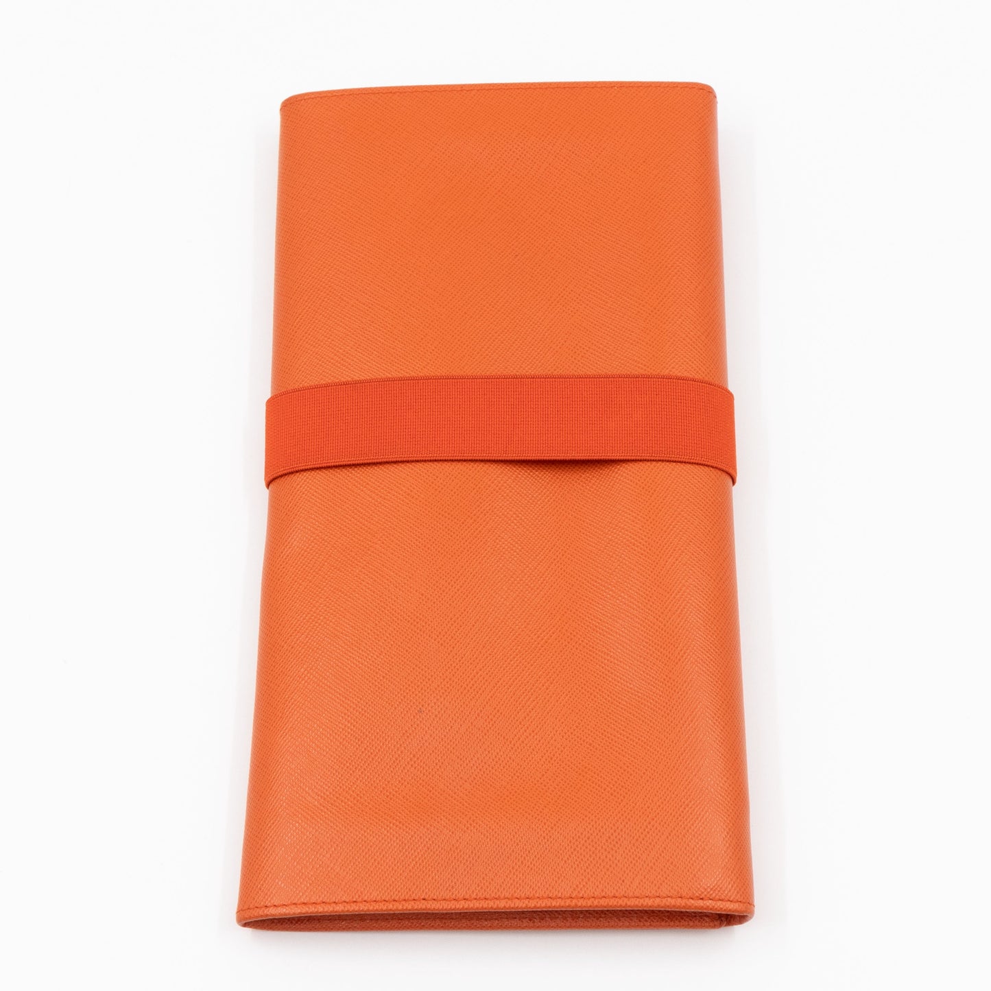 Flat Clutch with Stretch Band Orange Saffiano