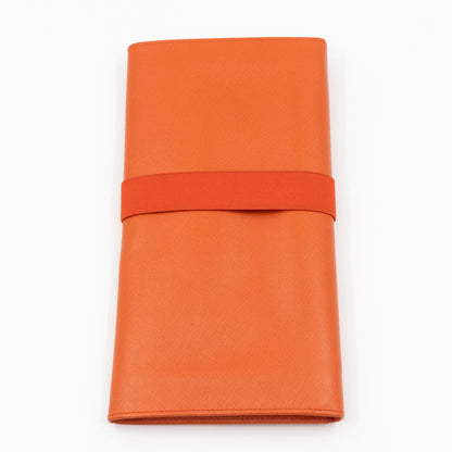 Flat Clutch with Stretch Band Orange Saffiano