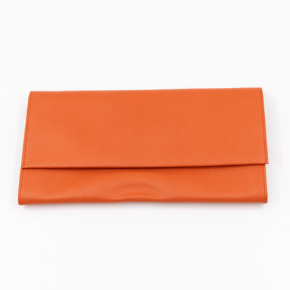 Flat Clutch with Stretch Band Orange Saffiano