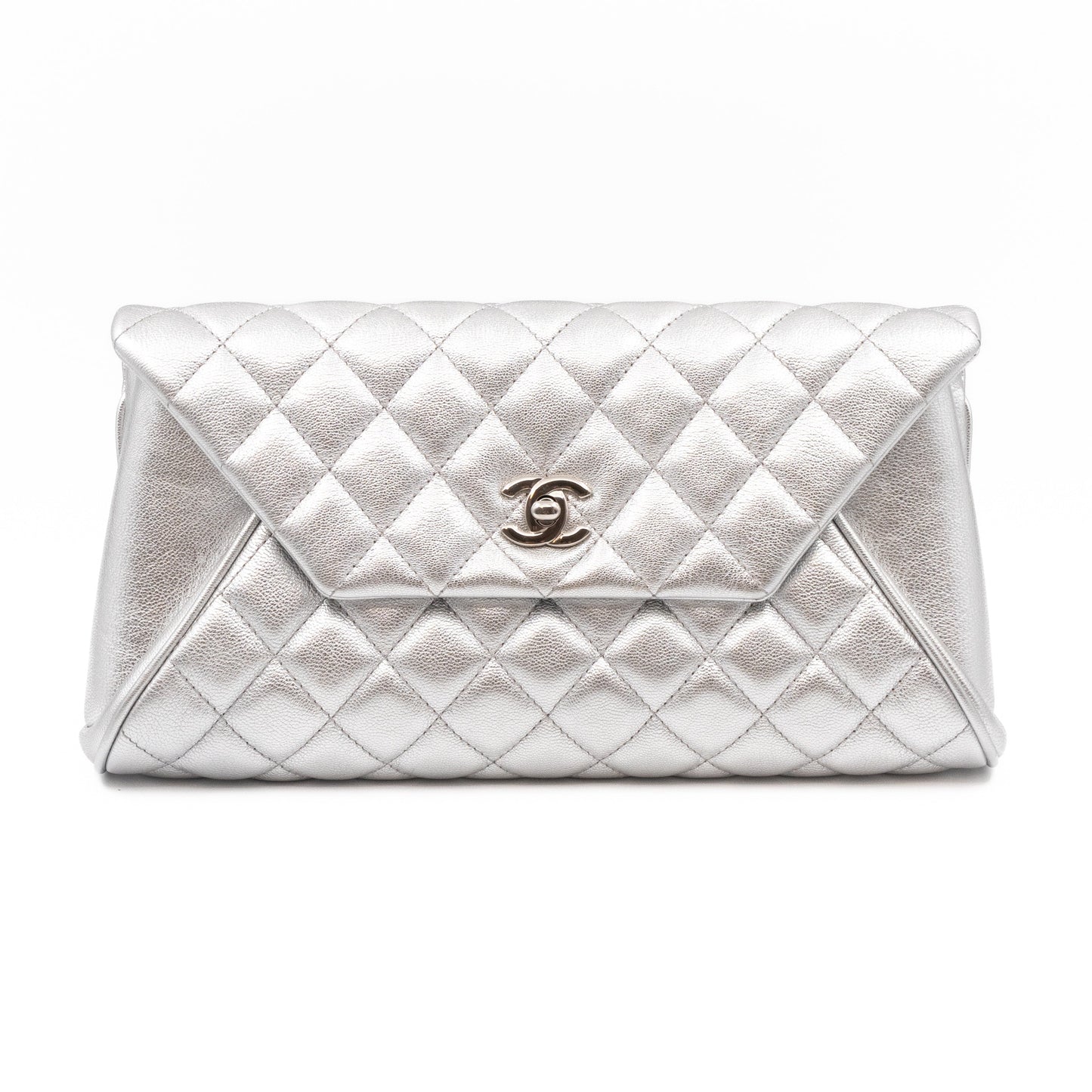 Fold Up Again Clutch Silver Metallic Leather