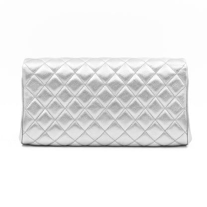 Fold Up Again Clutch Silver Metallic Leather