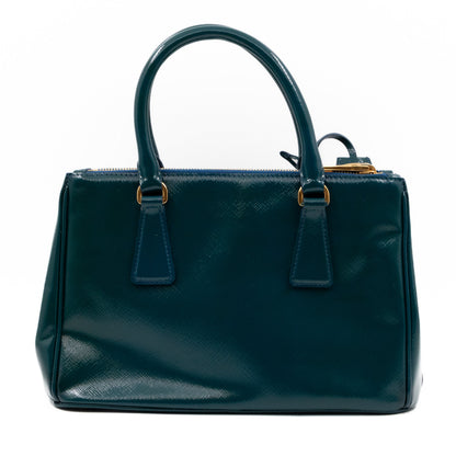 Galleria Small Double Zip Cobalto Saffiano Vernice