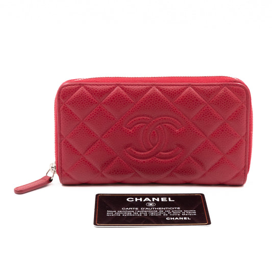 Medium Zipped Wallet Red Caviar Leather