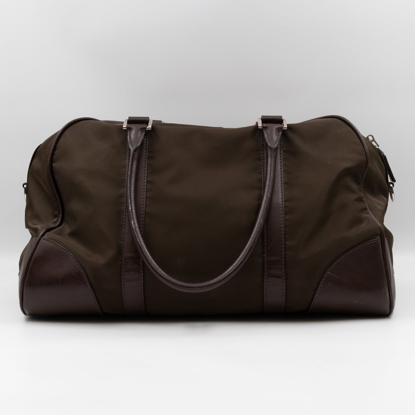 Duffle Green Nylon and Brown Leather Travel Bag