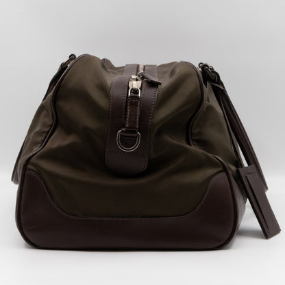 Duffle Green Nylon and Brown Leather Travel Bag