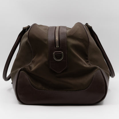 Duffle Green Nylon and Brown Leather Travel Bag