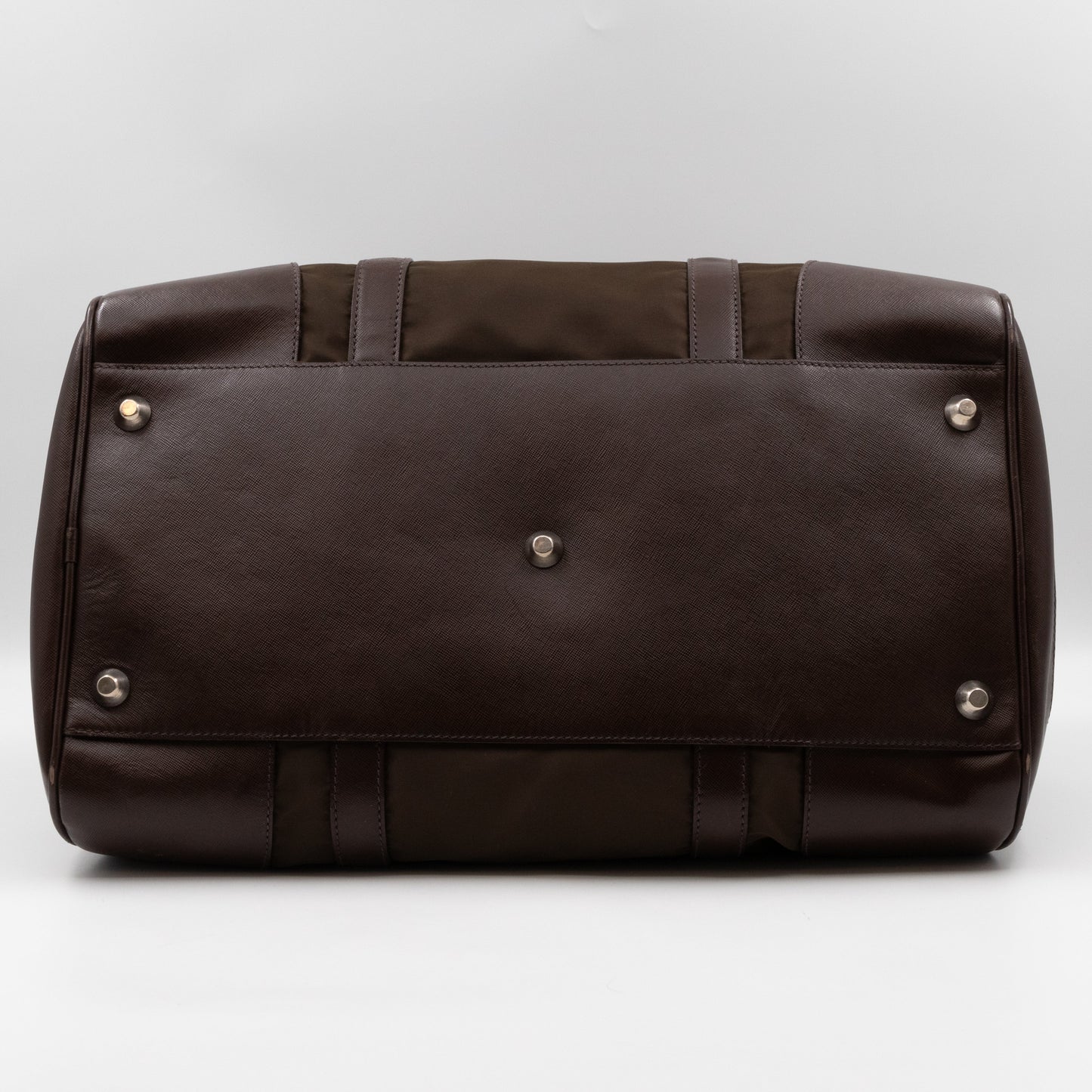 Duffle Green Nylon and Brown Leather Travel Bag