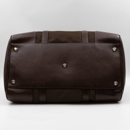 Duffle Green Nylon and Brown Leather Travel Bag