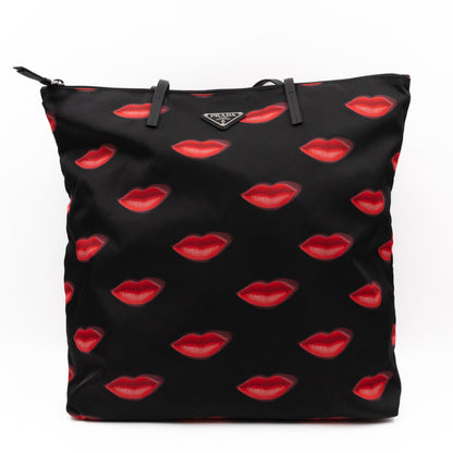 Tessuto Nylon Shopping Tote Stampato Lips