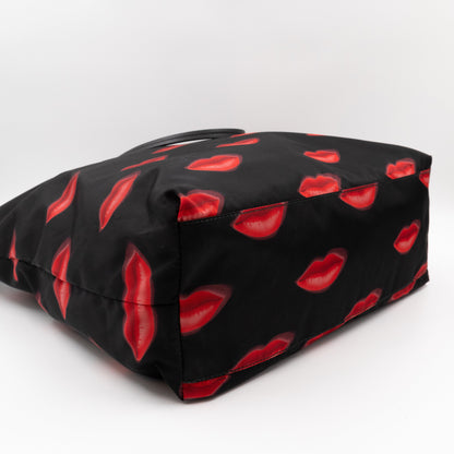 Tessuto Nylon Shopping Tote Stampato Lips