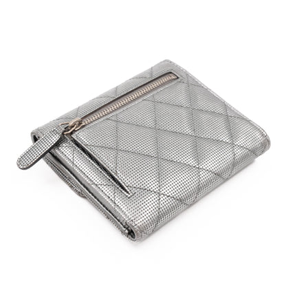 Small Classic Flap Wallet Pixel Effect Leather Silver