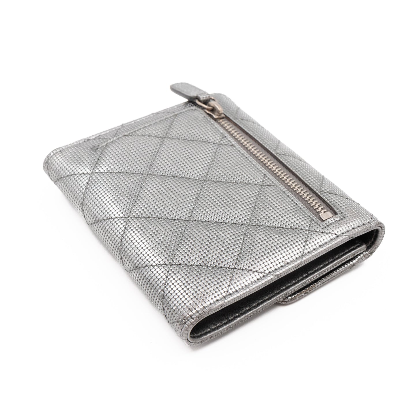 Small Classic Flap Wallet Pixel Effect Leather Silver