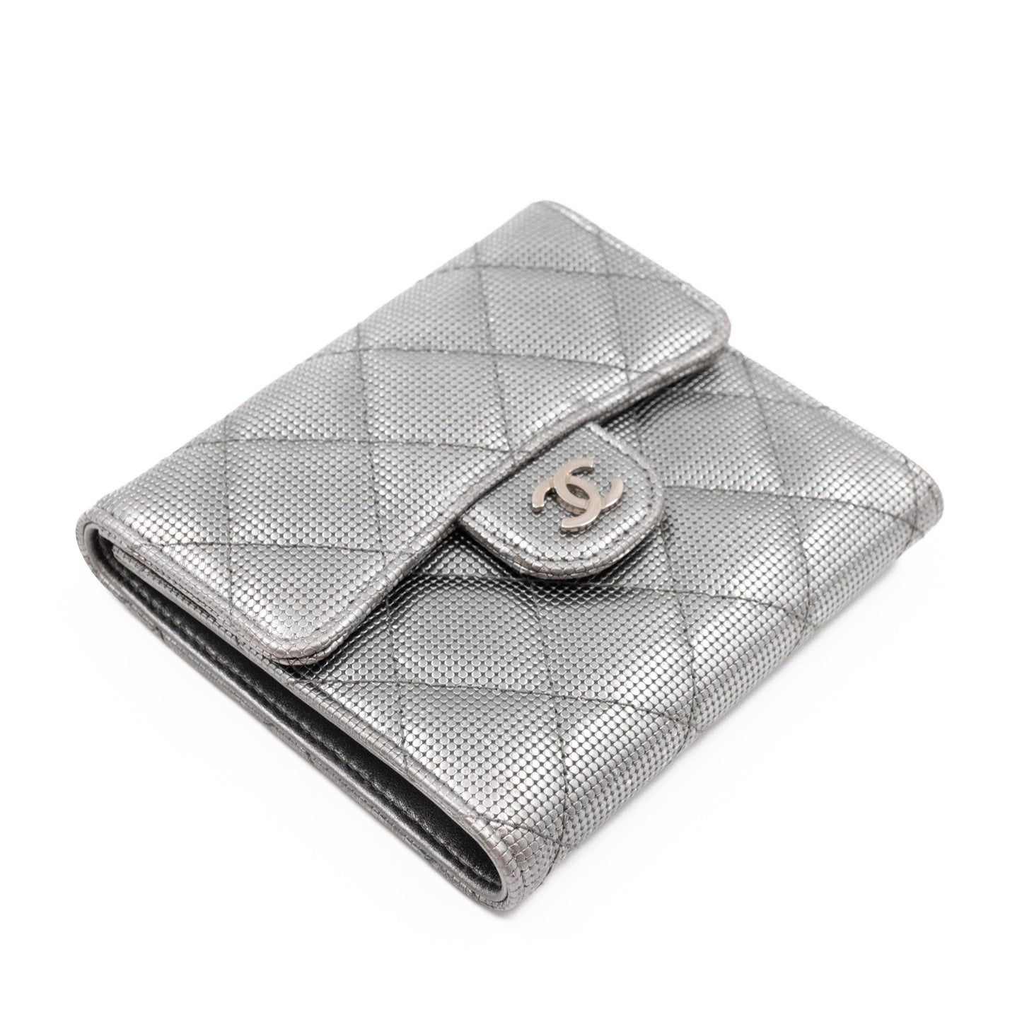 Small Classic Flap Wallet Pixel Effect Leather Silver