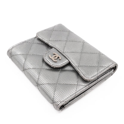 Small Classic Flap Wallet Pixel Effect Leather Silver