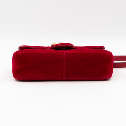 GG Marmont Flap Mini Red Velvet Aged Gold