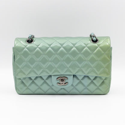 Classic Double Flap Medium Green Metallic Patent Leather