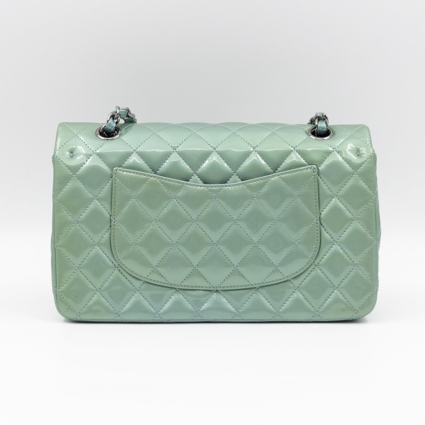Classic Double Flap Medium Green Metallic Patent Leather