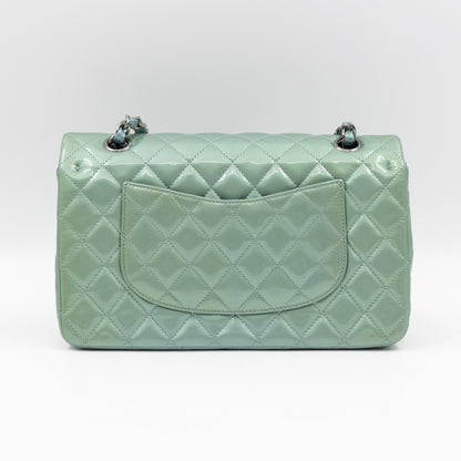 Classic Double Flap Medium Green Metallic Patent Leather