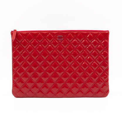 Classic Large O Case Red Patent Leather Double Stitching