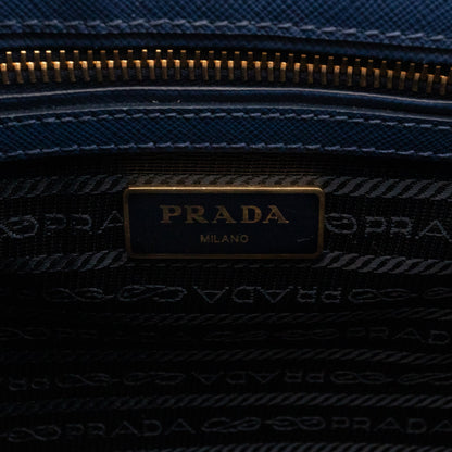 Galleria Small Double Zip Blue Saffiano