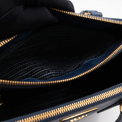 Galleria Small Double Zip Blue Saffiano
