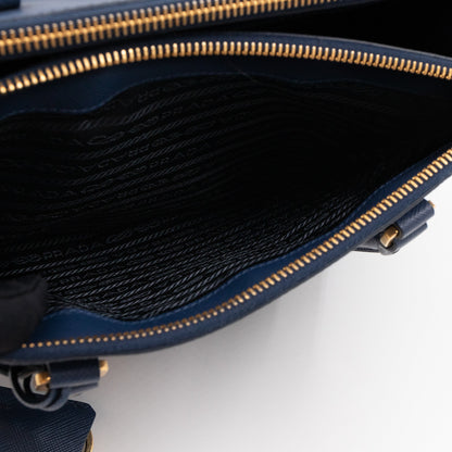 Galleria Small Double Zip Blue Saffiano