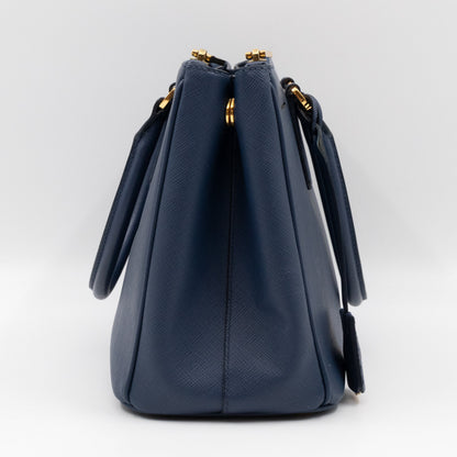 Galleria Small Double Zip Blue Saffiano