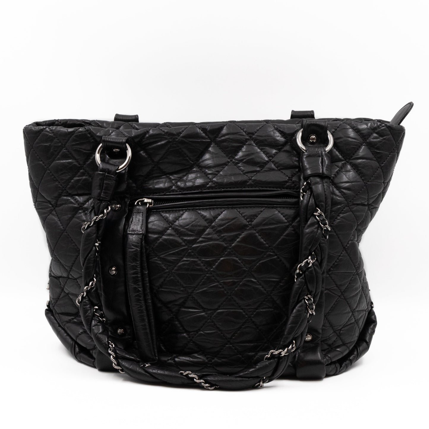 Lady Braid Shopping Tote Black Leather