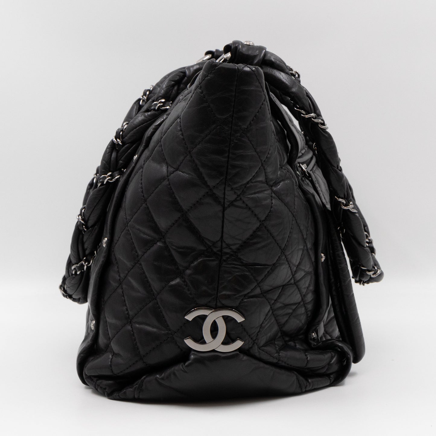 Lady Braid Shopping Tote Black Leather