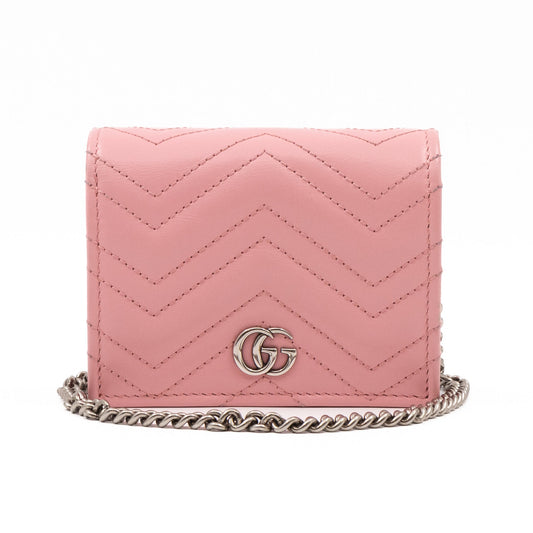 GG Marmont Mini Wallet On Chain Matelasse Pink Leather