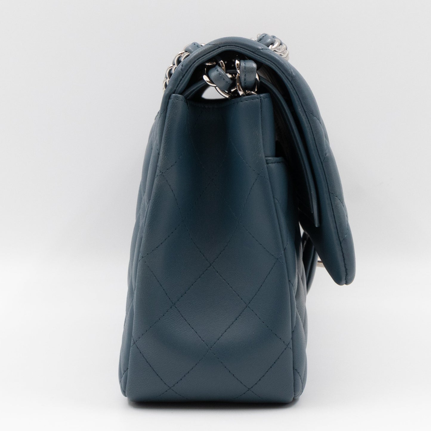 Classic Double Flap Jumbo Dark Blue Lambskin Silver