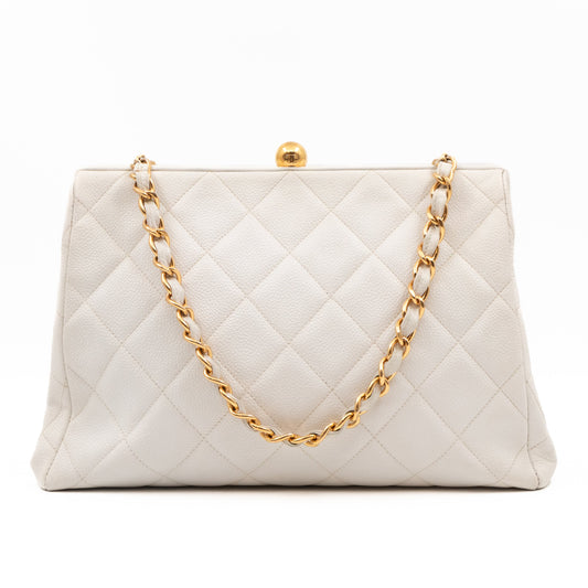 Vintage Frame Bag White Caviar Leather