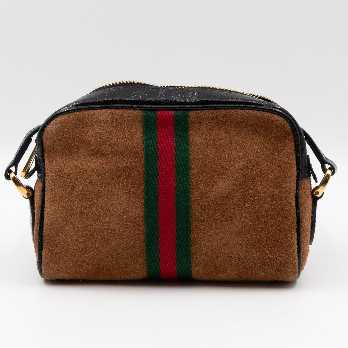 Mini Ophidia Web Crossbody Brown Suede Black Leather