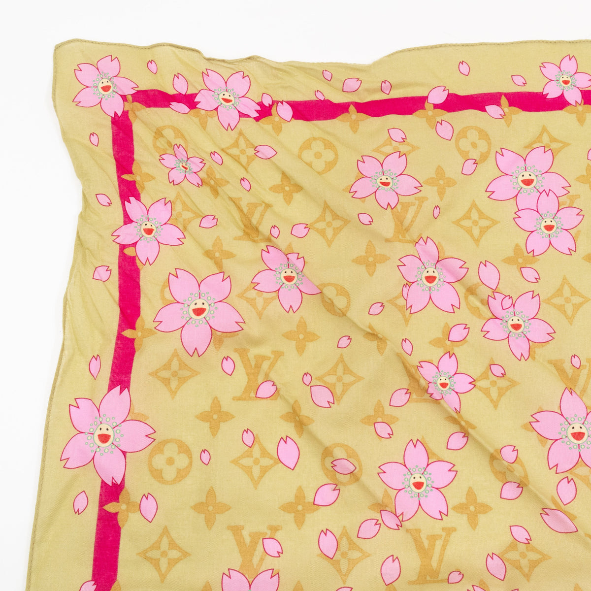 Cherry Blossom Cotton Monogram Green Scarf