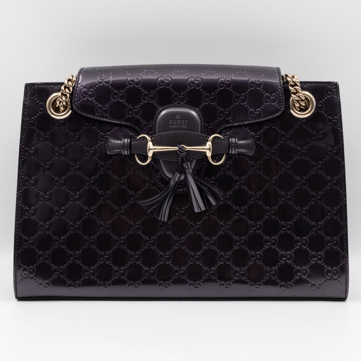 Emily Large Chain Shoulder Bag Guccissima Purple Patent Leather