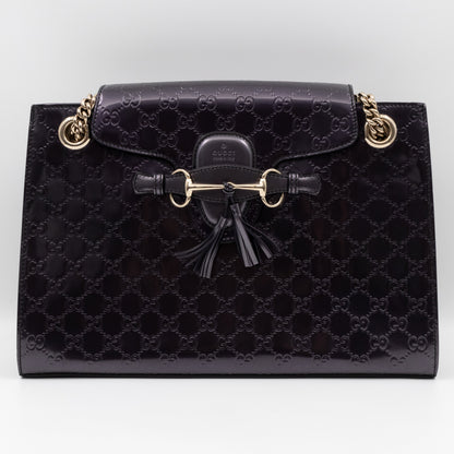 Emily Large Chain Shoulder Bag Guccissima Purple Patent Leather
