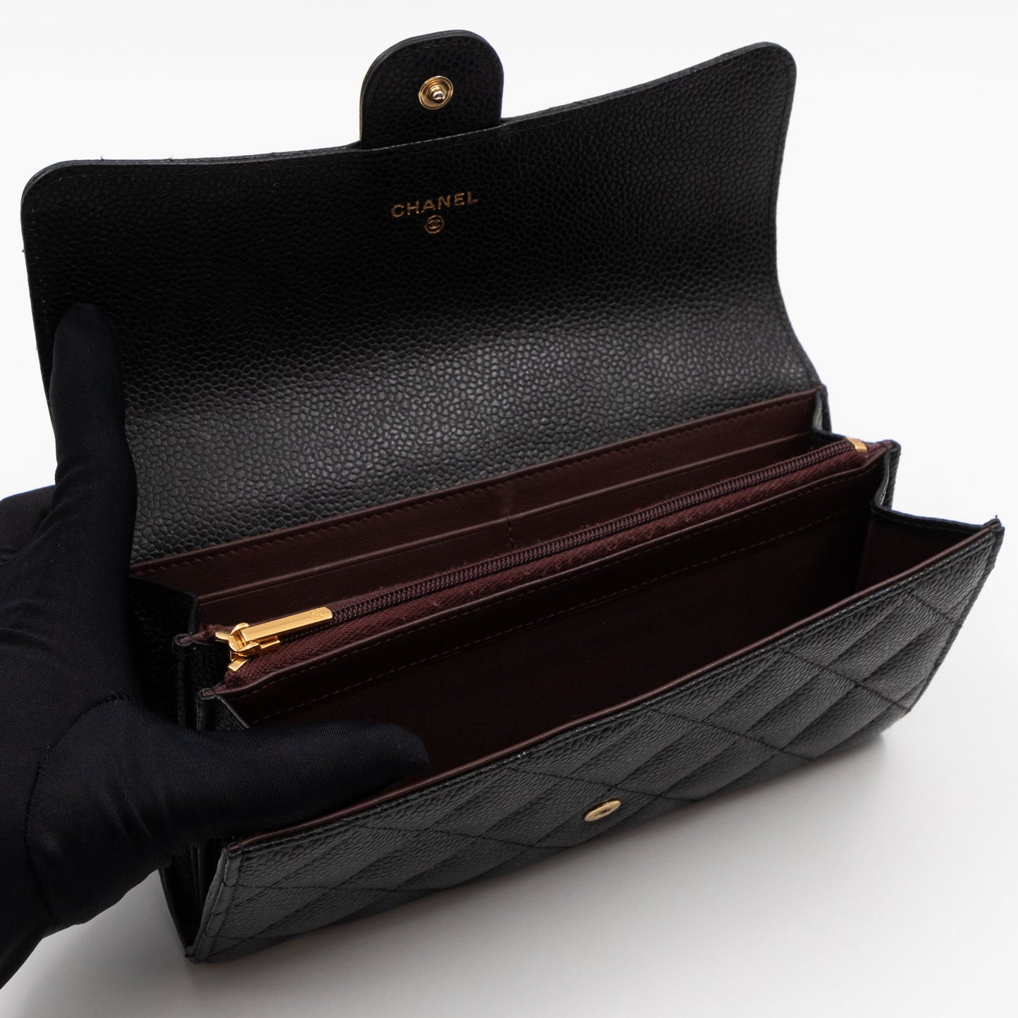 Classic Flap Long Wallet Black Caviar Gold