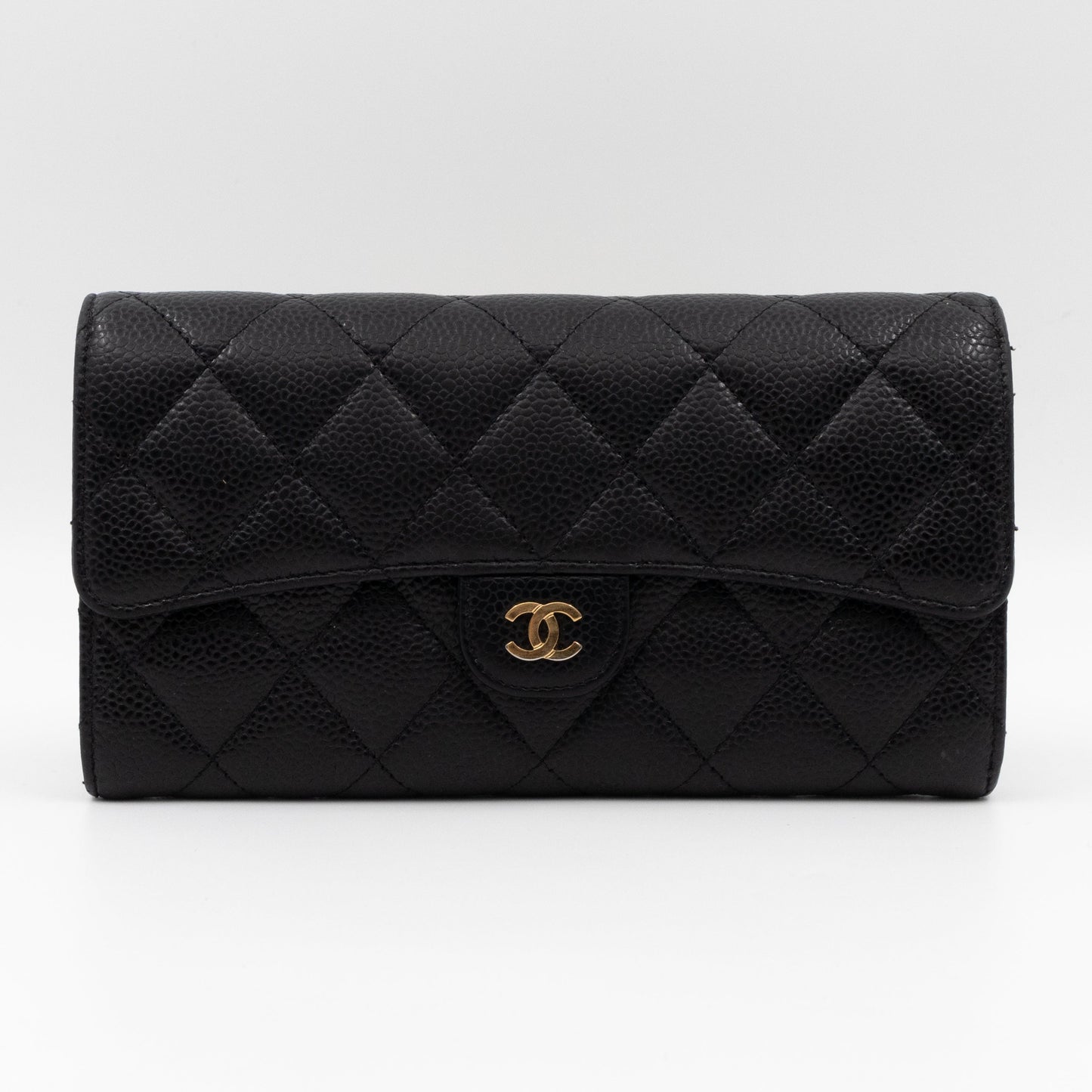 Classic Flap Long Wallet Black Caviar Gold