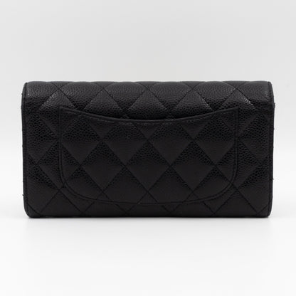 Classic Flap Long Wallet Black Caviar Gold