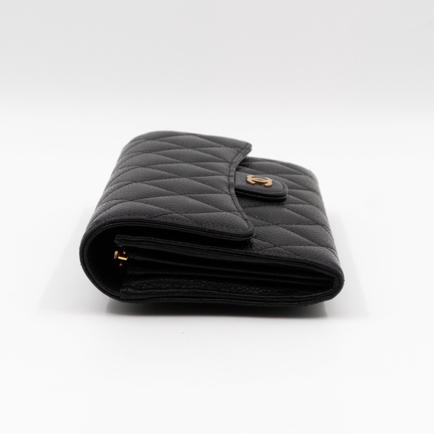 Classic Flap Long Wallet Black Caviar Gold