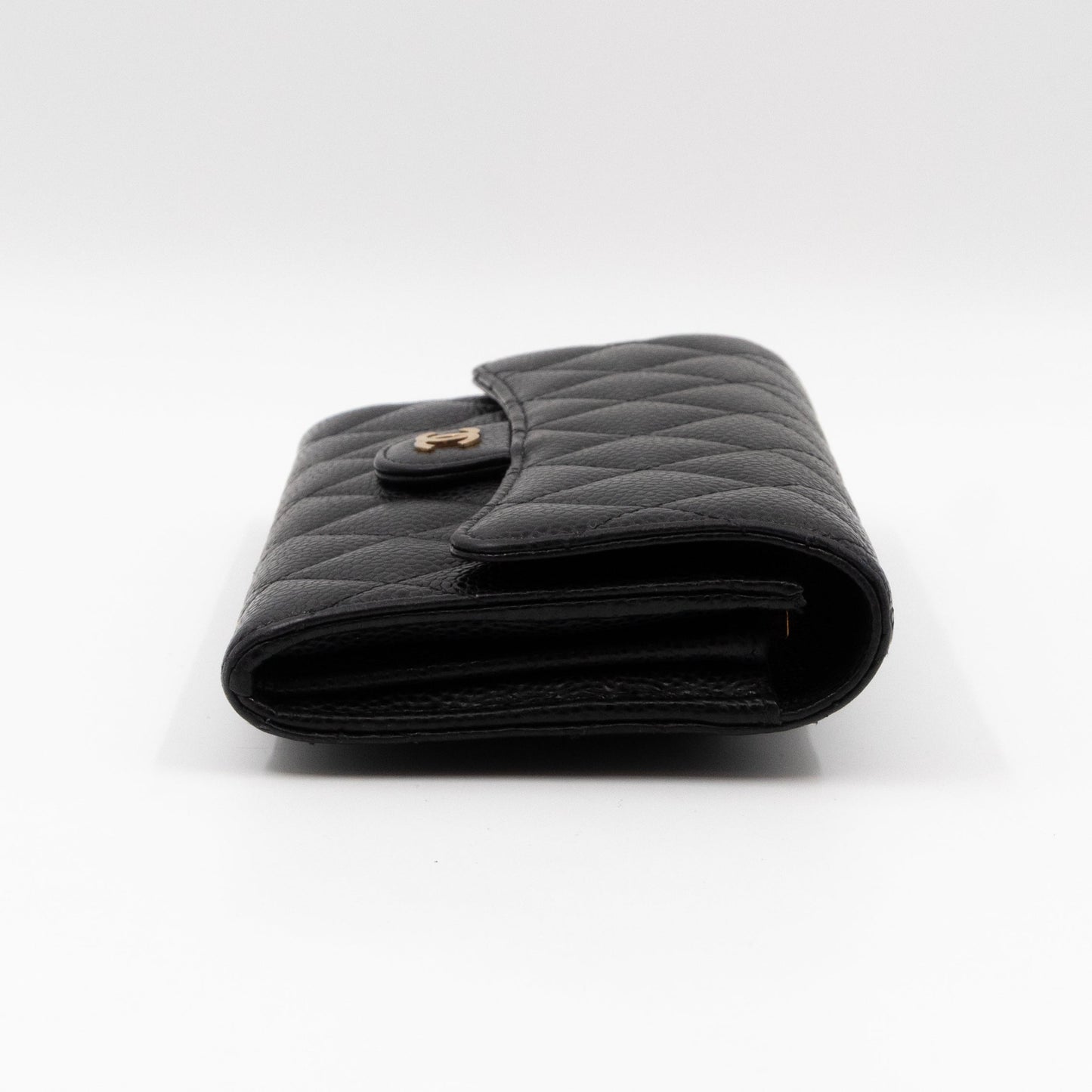 Classic Flap Long Wallet Black Caviar Gold